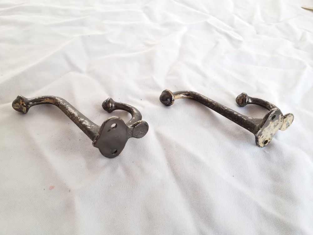 Vintage Hardware Pair Coat/ Hat Hook Matched Set Distressed Original 3.5" Hooks