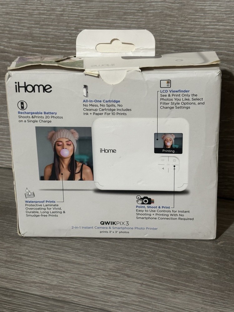 iHome QWIK PIX3 Bluetooth Printer Camera IHCP33 Bundle - WORKING NO CARTRIDGE
