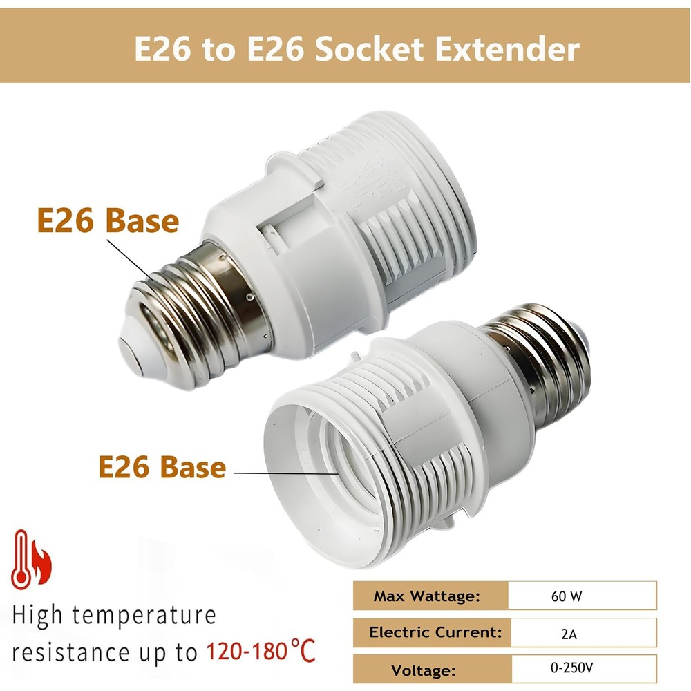 TWDRTDD E26/E27 Socket Extender 2.91" – Light Holder Adapter, 3 Pack