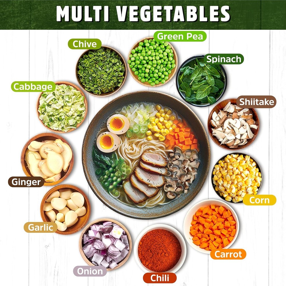 Dried ramen toppings. Dehydrated vegetables for topper include...