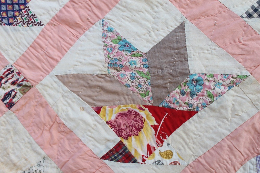 Antique Star Basket Patchwork Quilt RARE