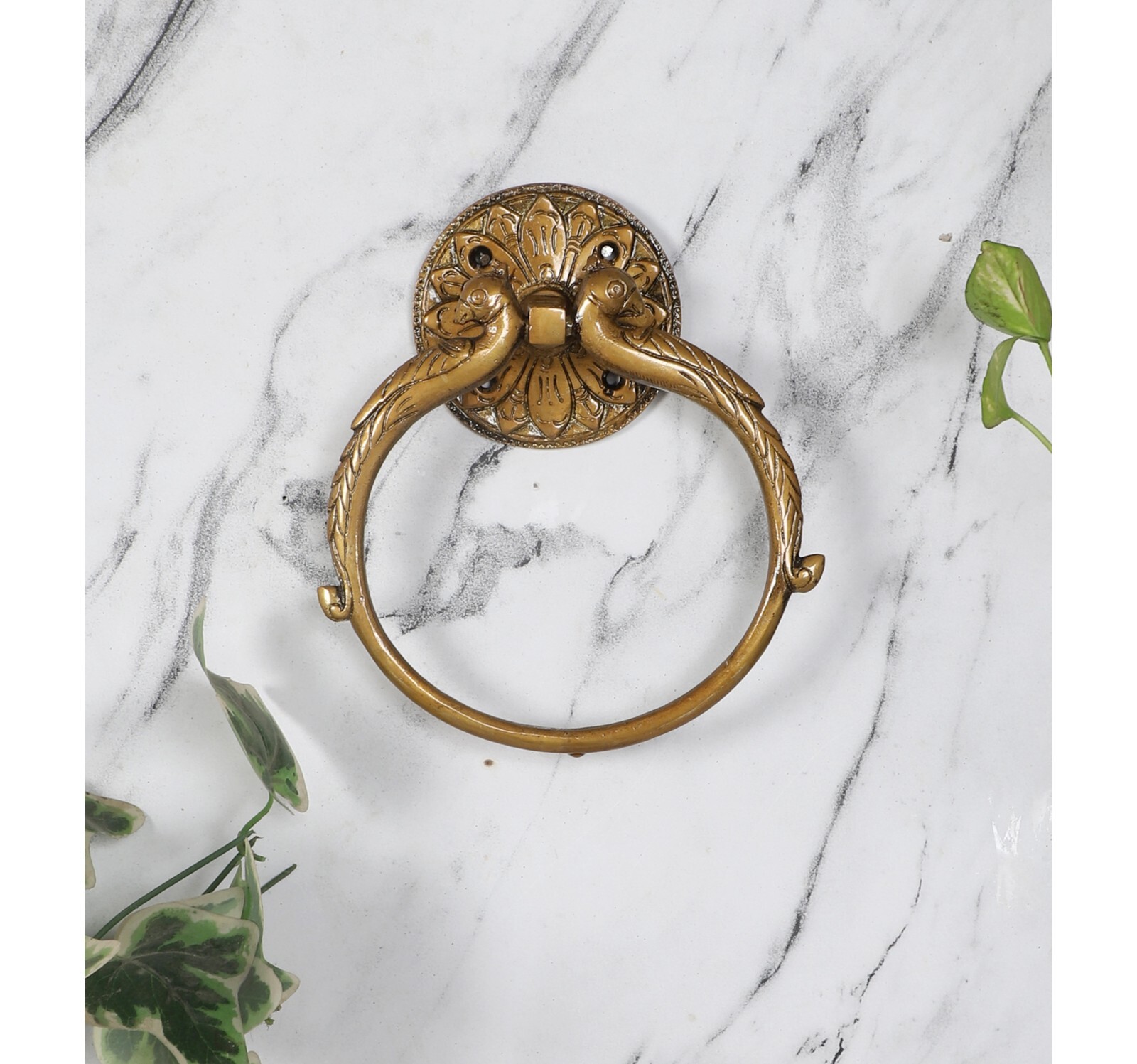 Twin Peacock Design Brass Towel Hanger, Brass Towel Holder