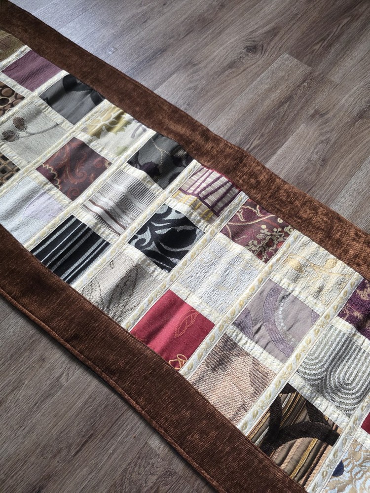 Handmade Patchwork Table Runner 56x19 Earth Tone Quilted Decor