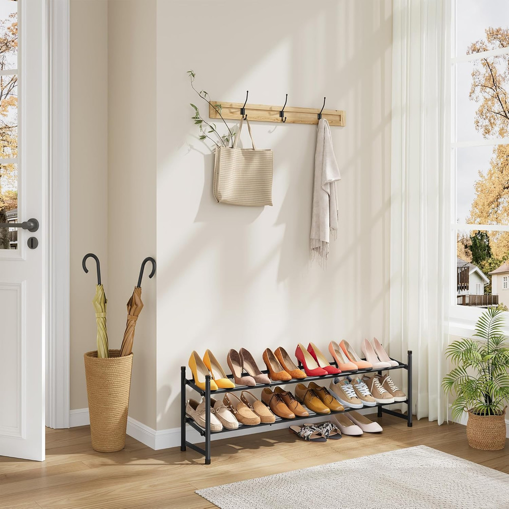 Expandable Shoe Rack for Closet 2 Tier, 28“-41“ Adjustable & Stackable Shoe Shel