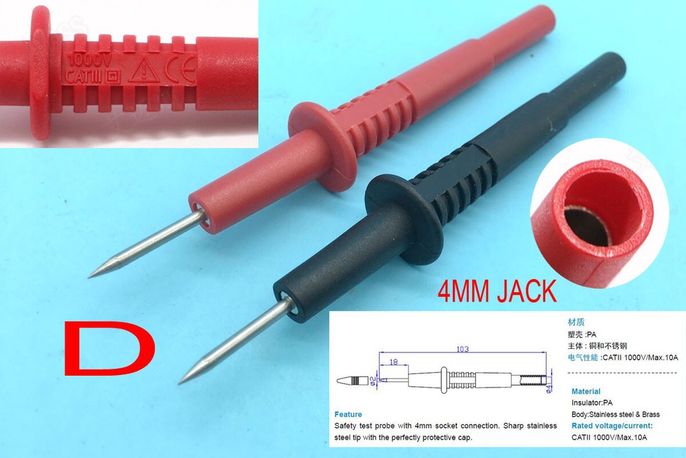 multimeter test probe Needle pen Cable without broken puncture 4mm banana socket