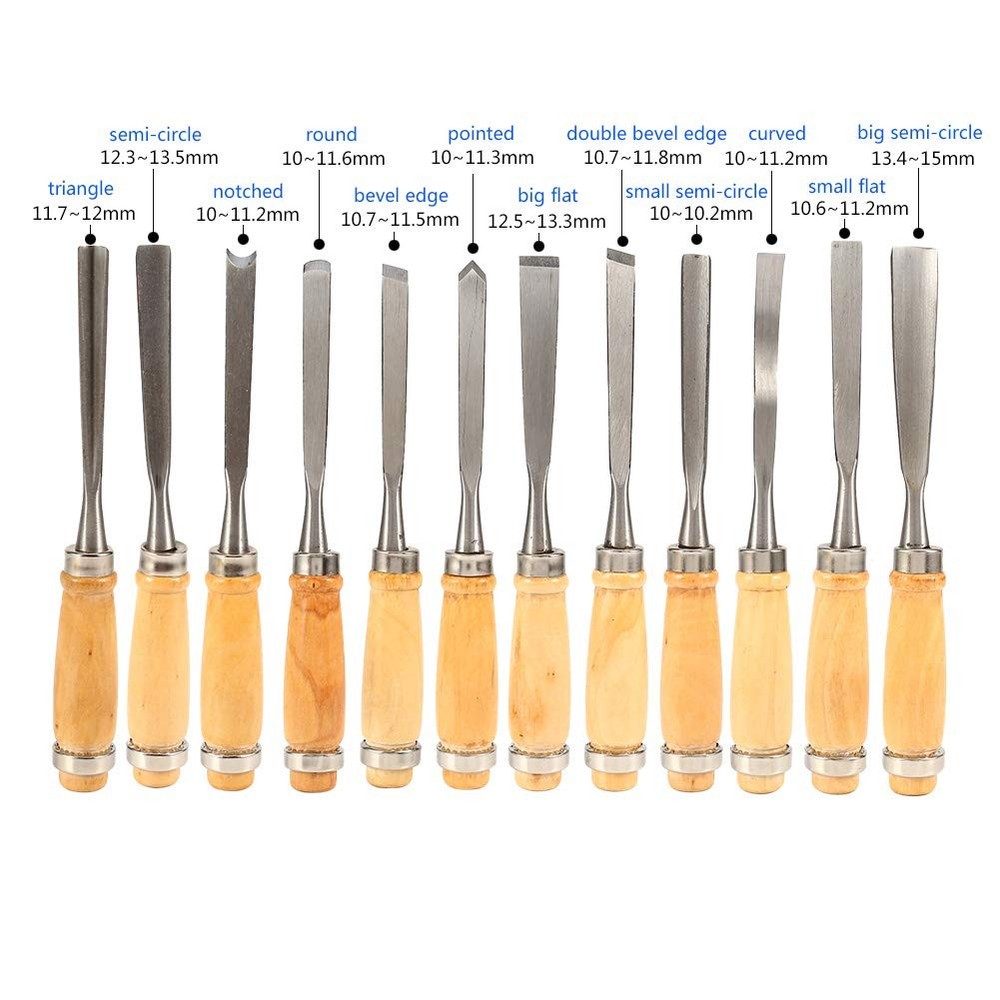 12-Piece Professional Wood Carving Tools Set Hardened Steel Chisels Gouges wi...