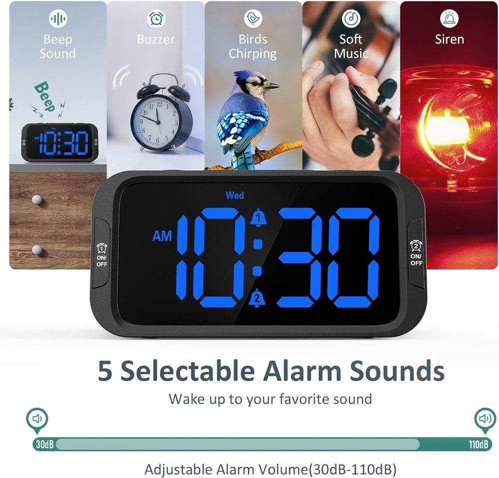 User-Friendly Digital Alarm Clock - Adjustable Volume & Dual Alarm Functionality