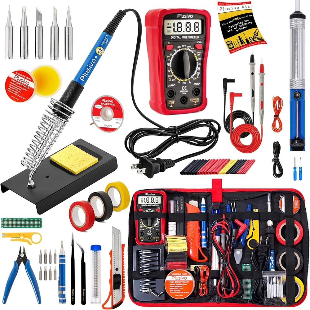 Soldering Iron Kit 60W Adjustable Temp Multimeter Tips Wires USB DIY Electronics