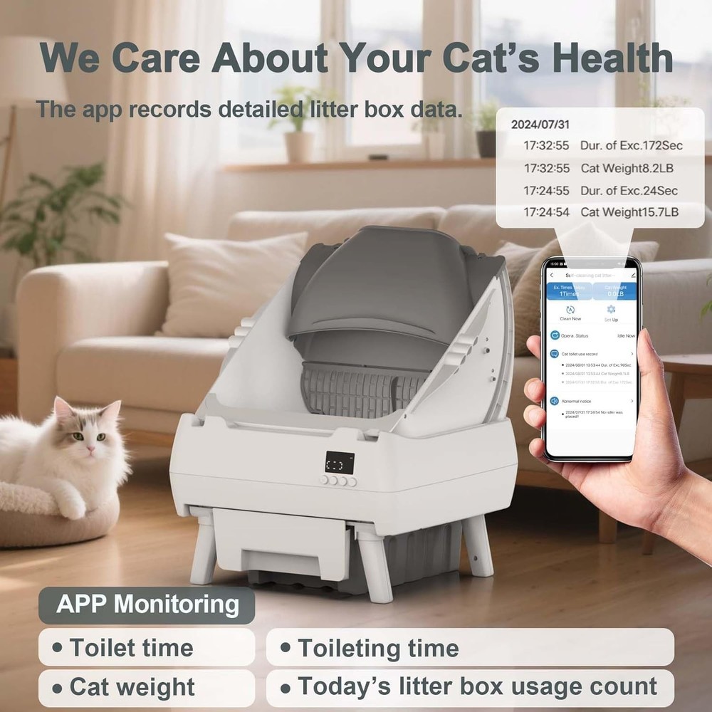 Automatic Cat Litter Box with App Control - Self-Cleaning & Safe for Medium Cats
