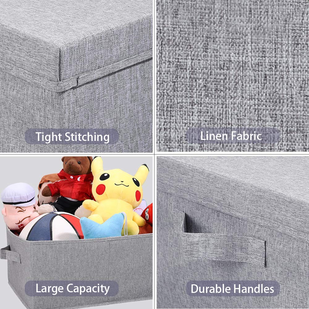 Linen Foldable Storage Bins with Lids, 2 Pack, Storage Boxes with Carrying Ha...