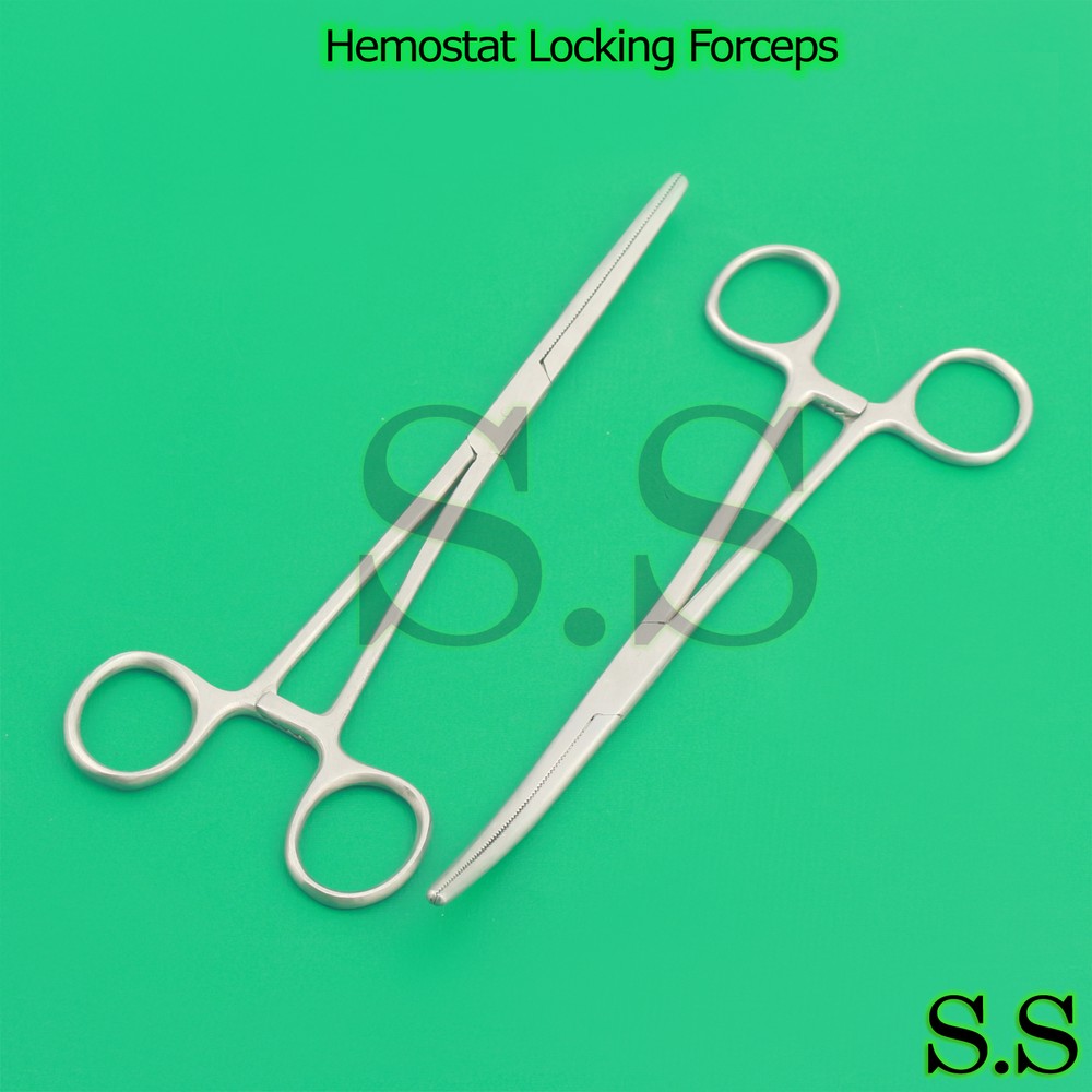 2pc Set 8" Straight & Curved Hemostat Forceps Locking Clamps Set German Grade