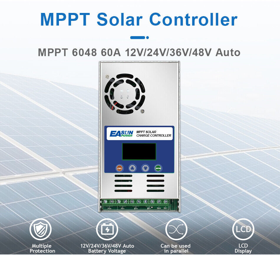 12/24V/36V/48V 60A MPPT Solar Charge Controller Auto Focus Tracking Regulator