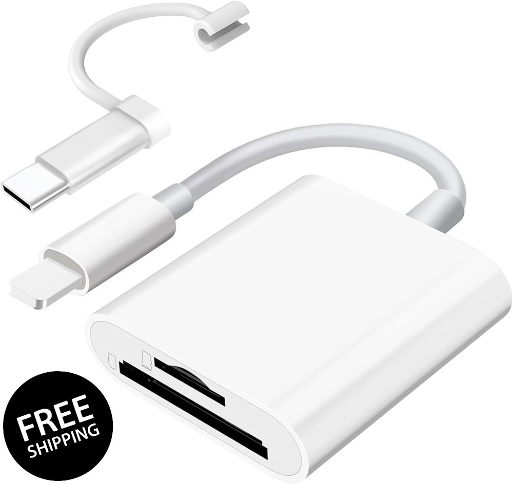 SD Card Reader for iPhone iPad Camera Dual Card Slot Memory Reader for SD and TF