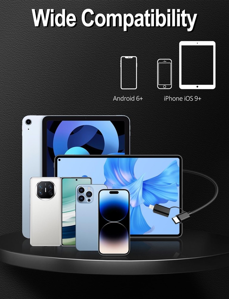 Dual Lens Endoscope Camera -1920P HD Borescope with 8 LED Lights for iOS/Android