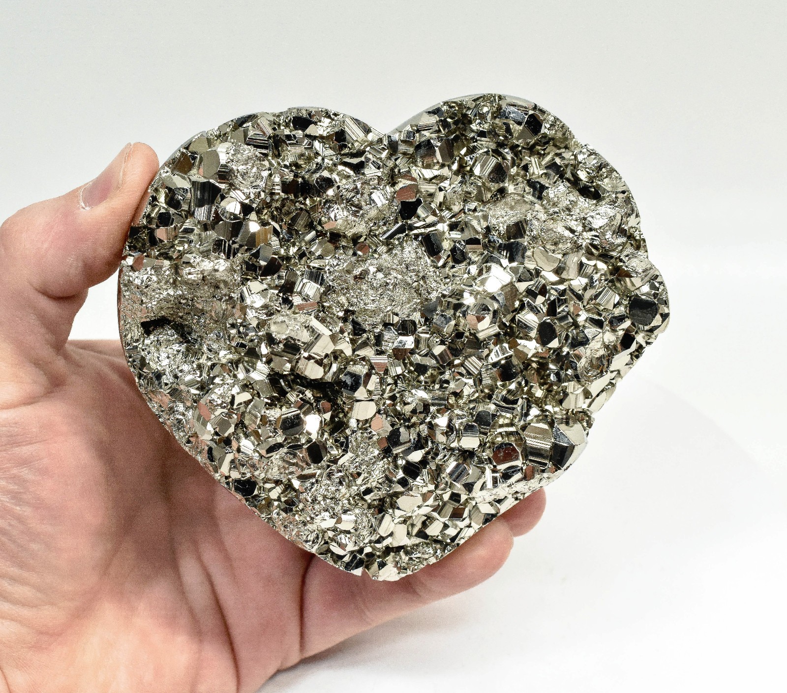 4.37" Polished PYRITE CRYSTAL HEART Carving Huanzala mine, Peru T706