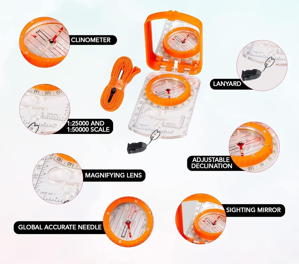 Boy Scout Sighting Compass - Adjustable Declination Mirror, Compass Base Plate,