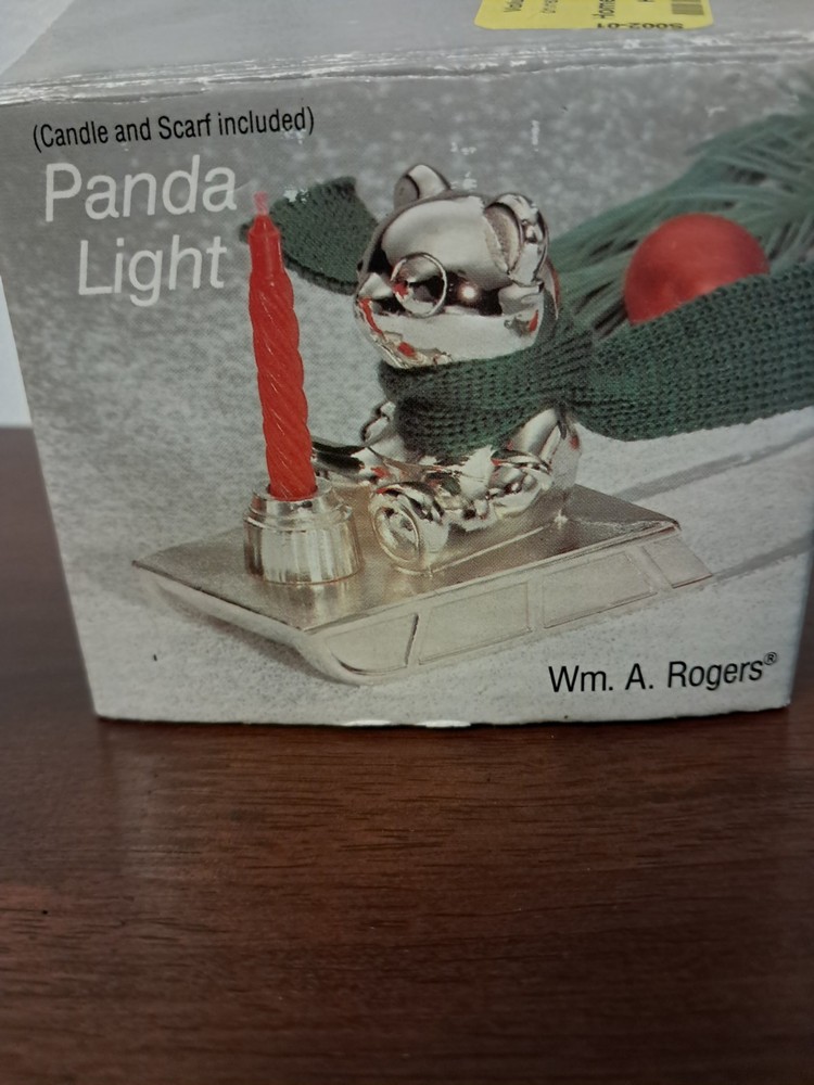 NIB William A Rogers Silverplate Panda bear candle light