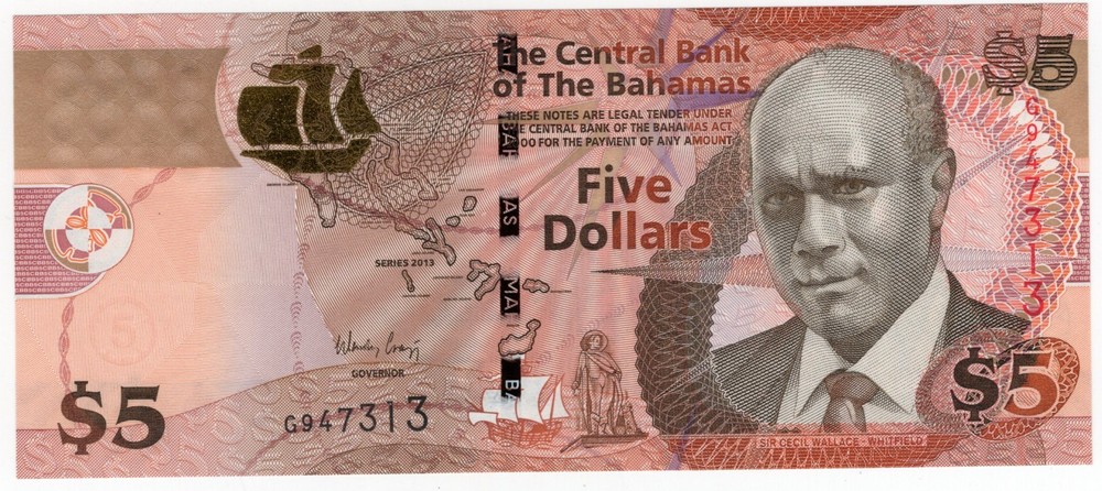 BAHAMAS P-72A 5 Dollars 2013 UNC