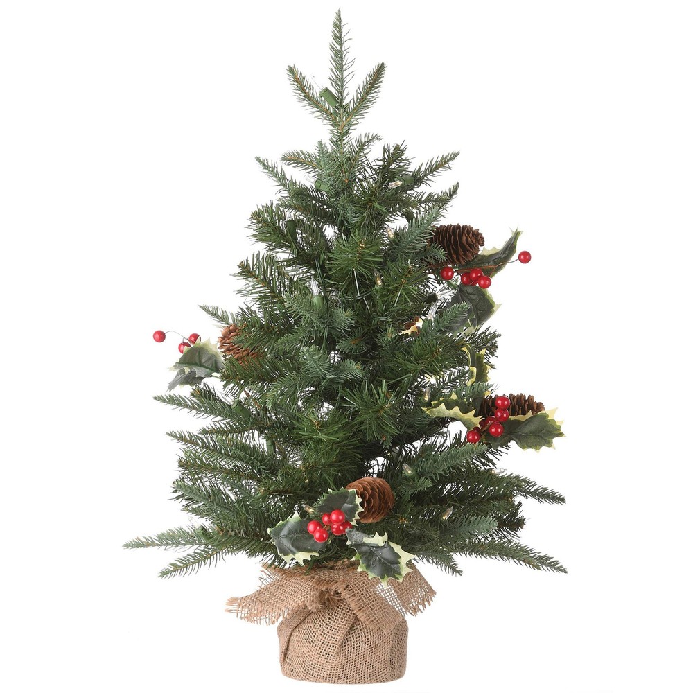 2 ft. Pre-Lit Happy Hill Pine Tree with LED Lights, Plug-In