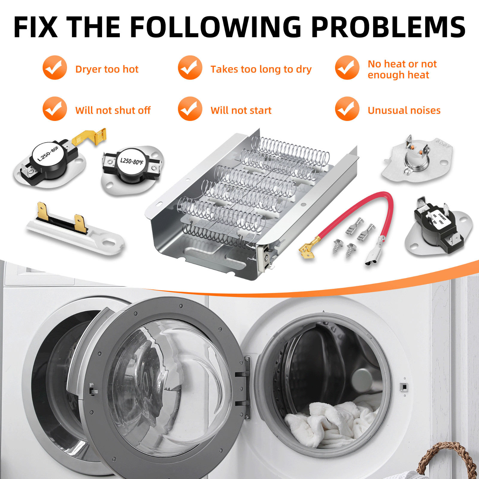 279838 Dryer Heating Element W10724237 fit for Whirlpool Kenmore 70 80 Series