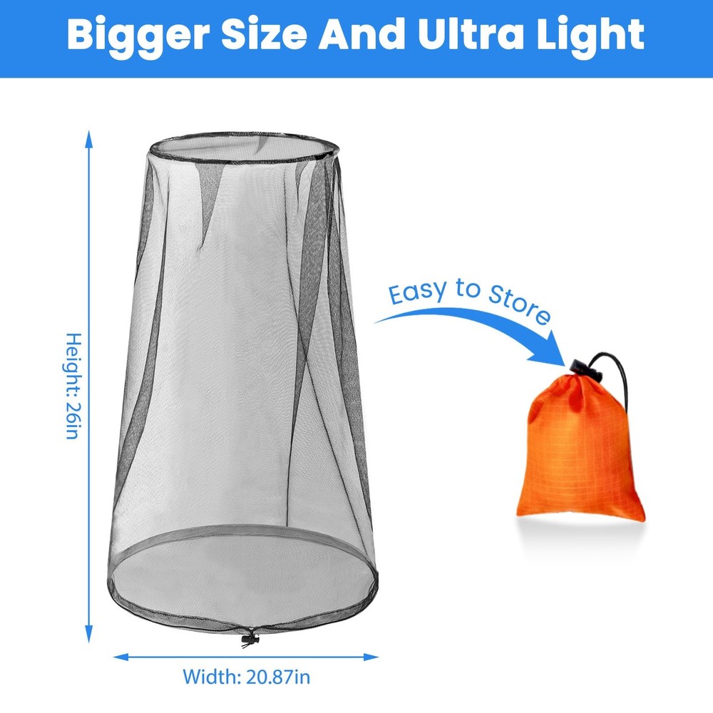 2 Pack Mosquito Head Nets with Drawstring Universal Fit for Hats Bug Net