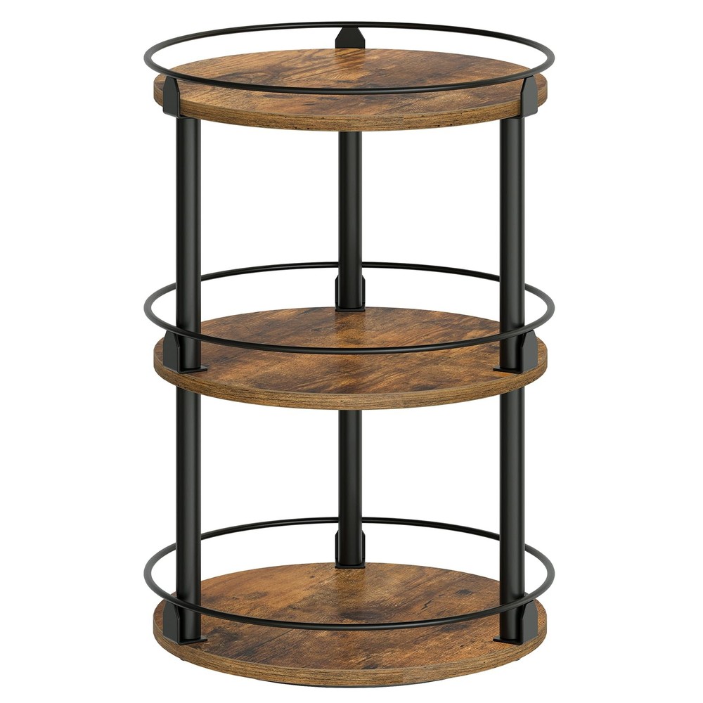 3-Tier Rotating Spice Rack Organizer for Kitchen Pantry Rustic Brown/Black