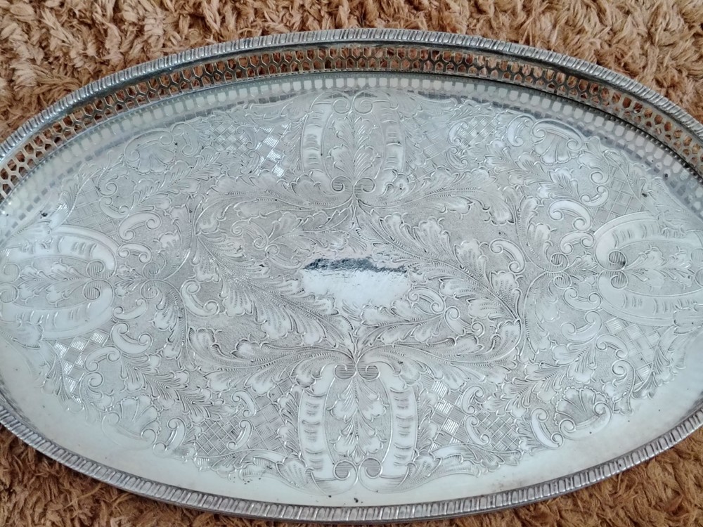 Vintage Viners Chased Silver Plated Serving Tray
