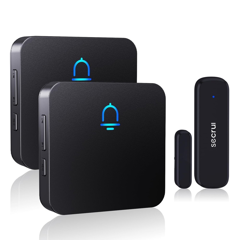 SECRUI Wireless Door Chimes When Open Entry 1 sensor 2 receiver, Black