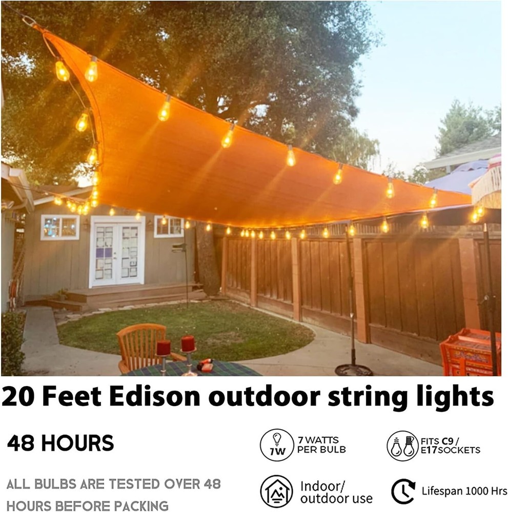 Durable Connectable Outdoor String Lights - Waterproof - 20FT with 22 Bulbs