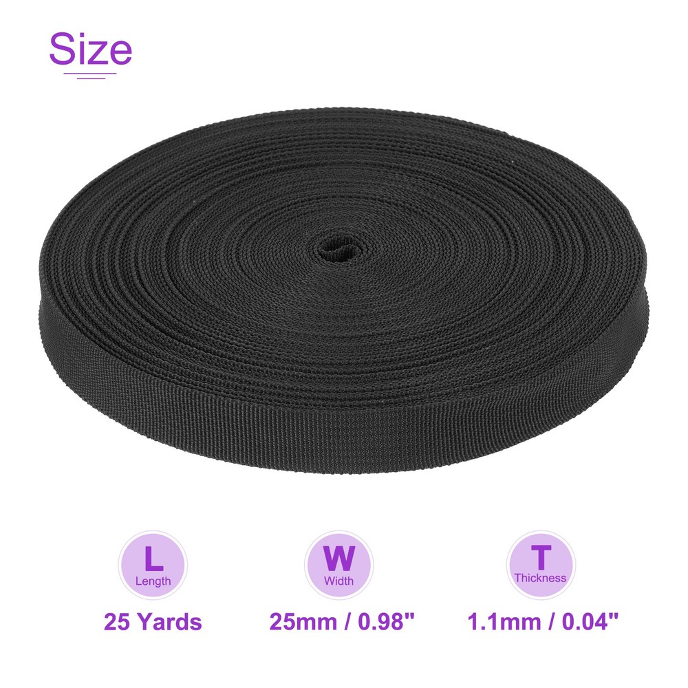 25 Yard x 1 Inch Width Nylon Webbing Strap Poly Flat Webbing Strapping Black