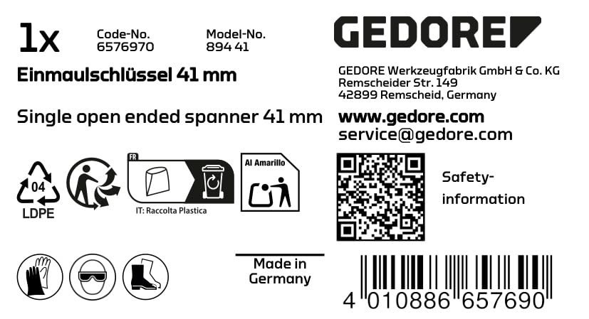 Gedore 894 14 Single open ended spanner 14 mm