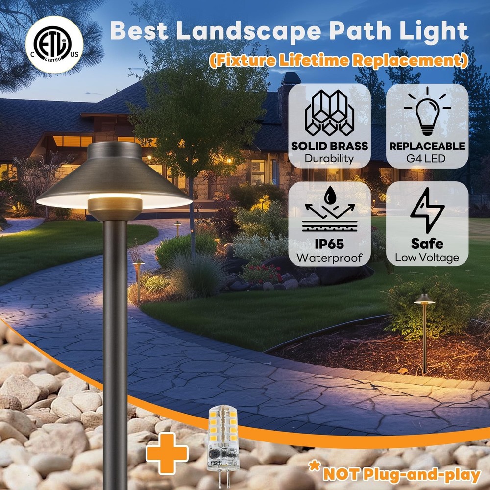 Gardenreet Outdoor Brass Pathway Lights - Low Voltage Landscape Path Lighting...