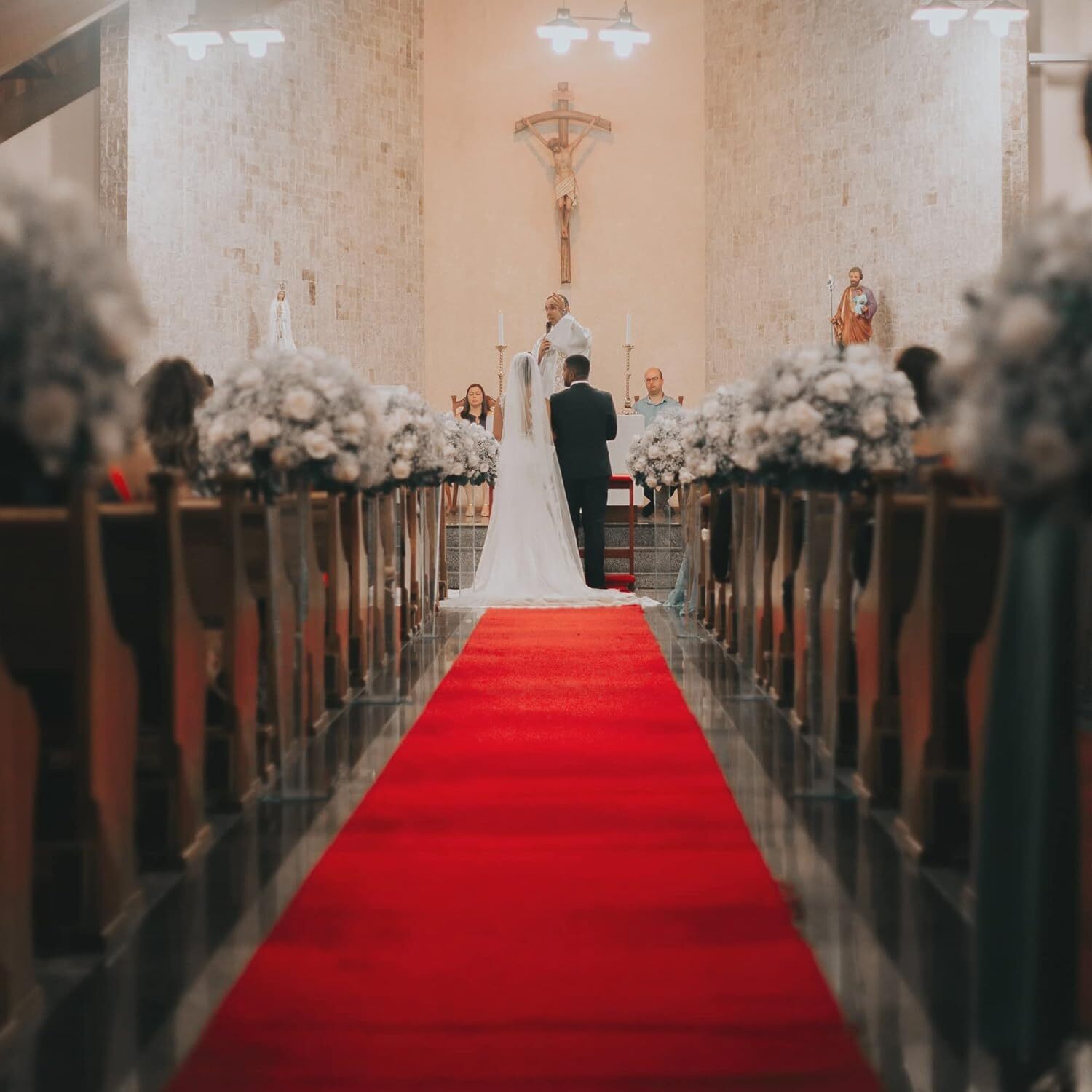 Red/White Wedding Carpet Non-Woven Polyester Wedding Aisle Runner for Ceremony