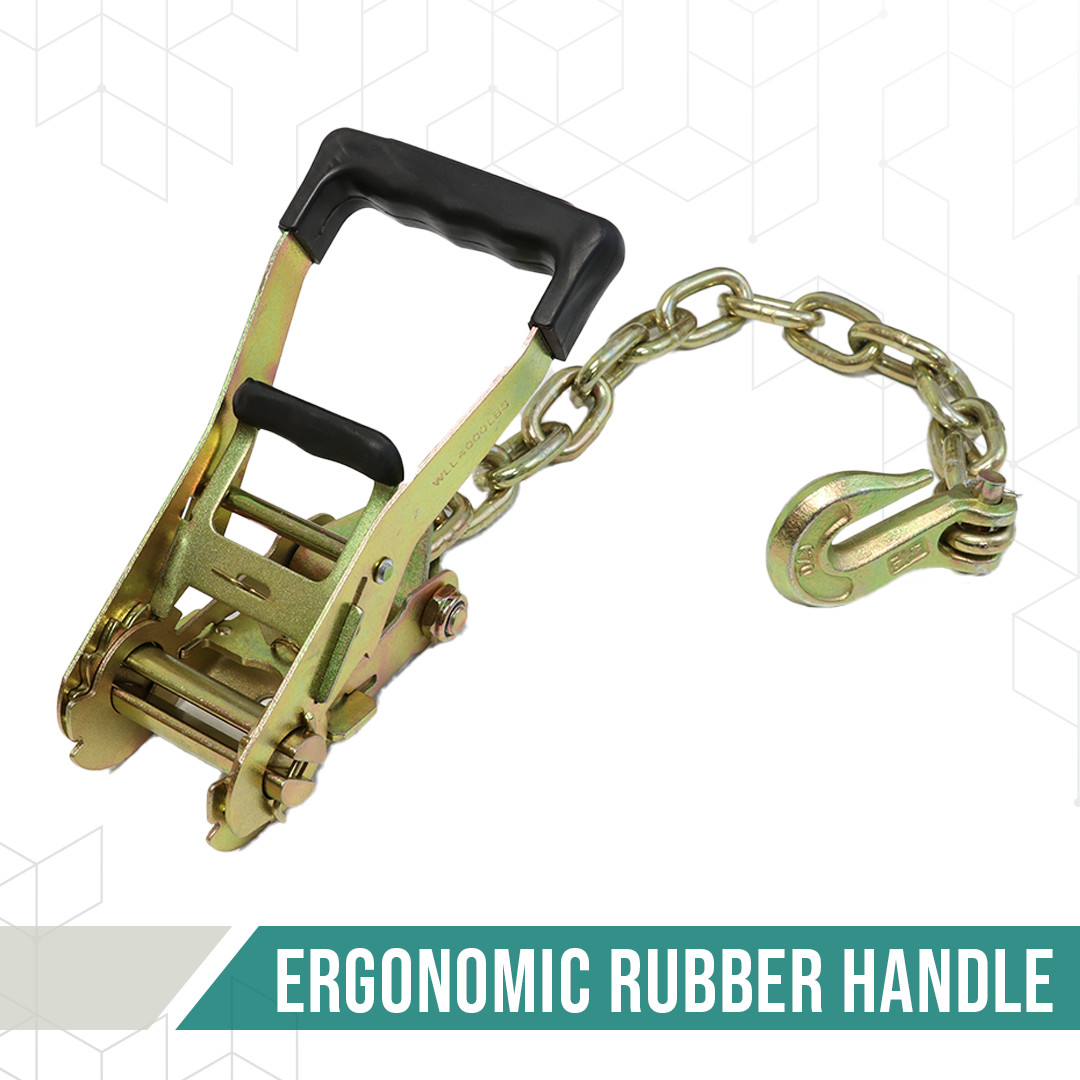 Ratchet Buckle with 5/16 Forged Hook Chain Extension 1.5 feet Tow Hook- 2 Pack