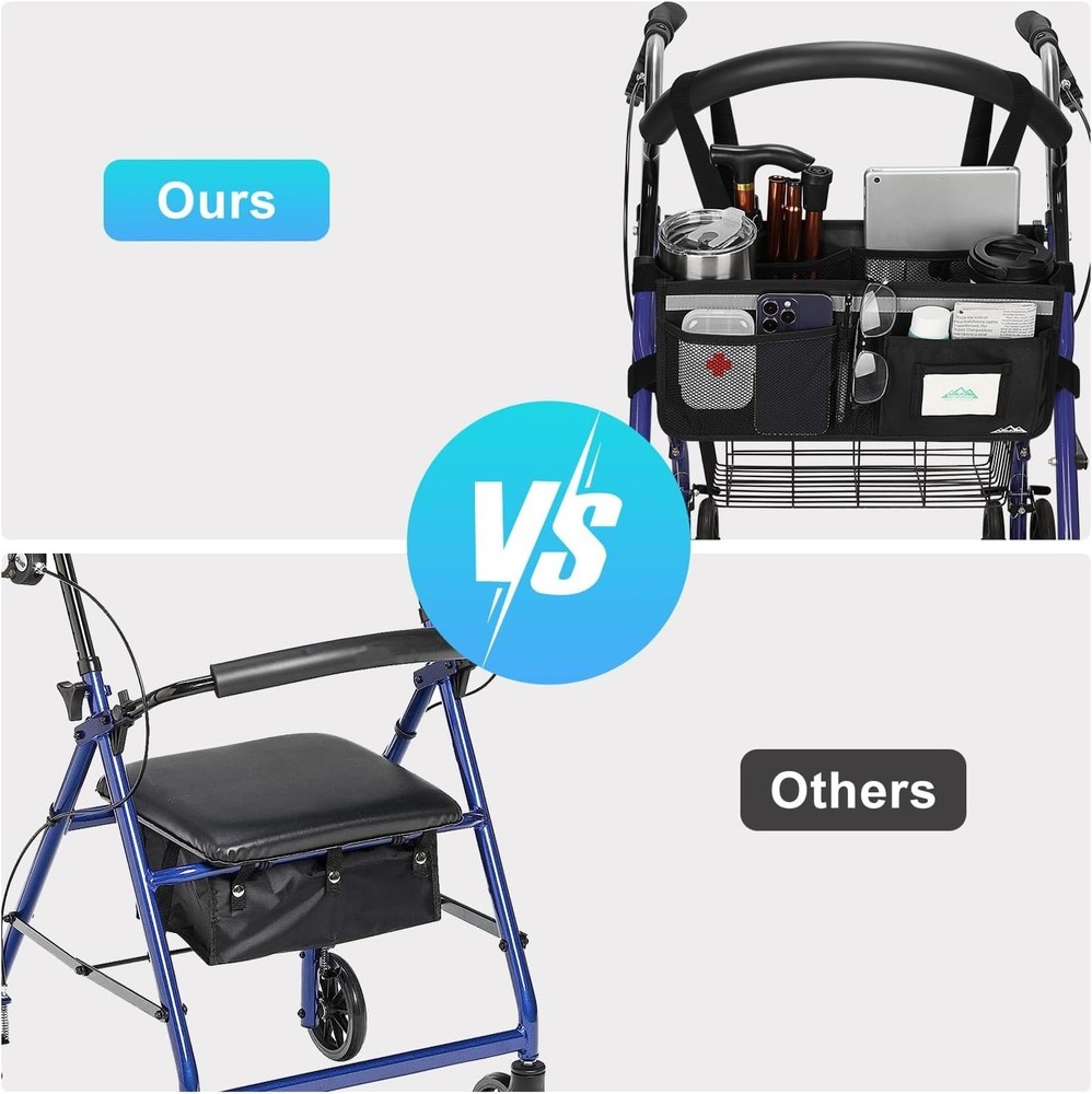 Rollator Basket, Rollator Walker Bag w/Cup Holder, Foldable Rolling Walker Wa...