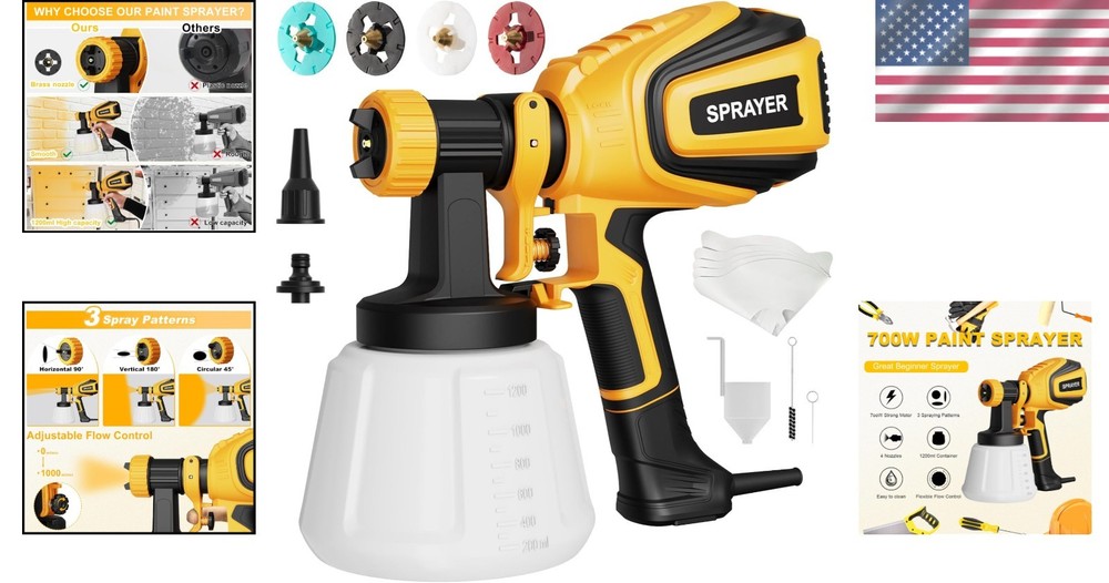 Professional Paint Sprayer - 4 Nozzles, 3 Patterns