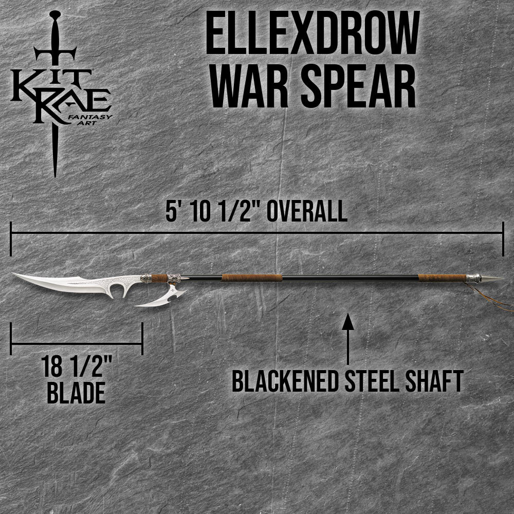 Kit Rae Ellexdrow War Spear with Art Print | Fantasy Design | 70 1/2" Overall