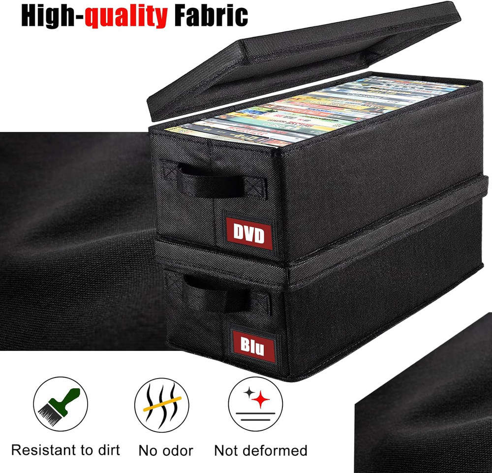 DVD Storage Boxes, 6P Larger DVD Storage Cases with Lid, Stackable Fabrics Media