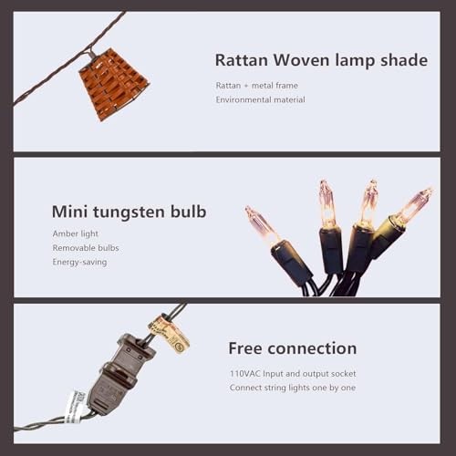 Outdoor-String-Lights-Waterproof, Boho Lantern String Lights for Patio, Rattan