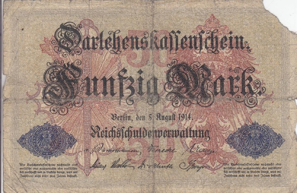 German: 50 Mark Banknote, Poor, Krause #49a (10489)