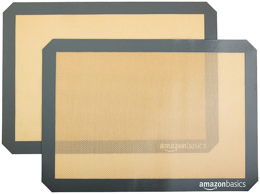 Amazon Basics Silicone Rectangular Baking Mat, 2-Pack, New Beige/Gray