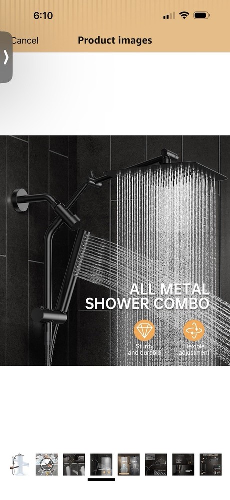 Matte Black Metal Shower System, Square Rainfall & Handheld, 3 Modes