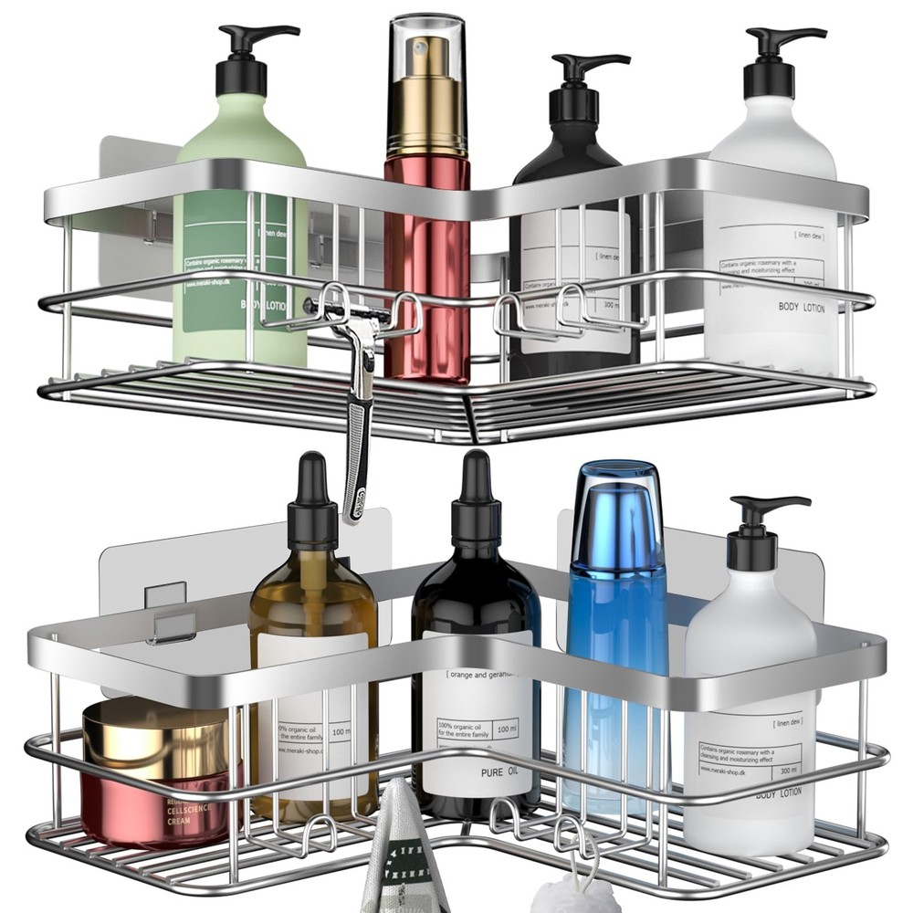 Corner Shower Caddy, Adhesive Shower Shelves No Drilling [2-Pack], Rustproof ...