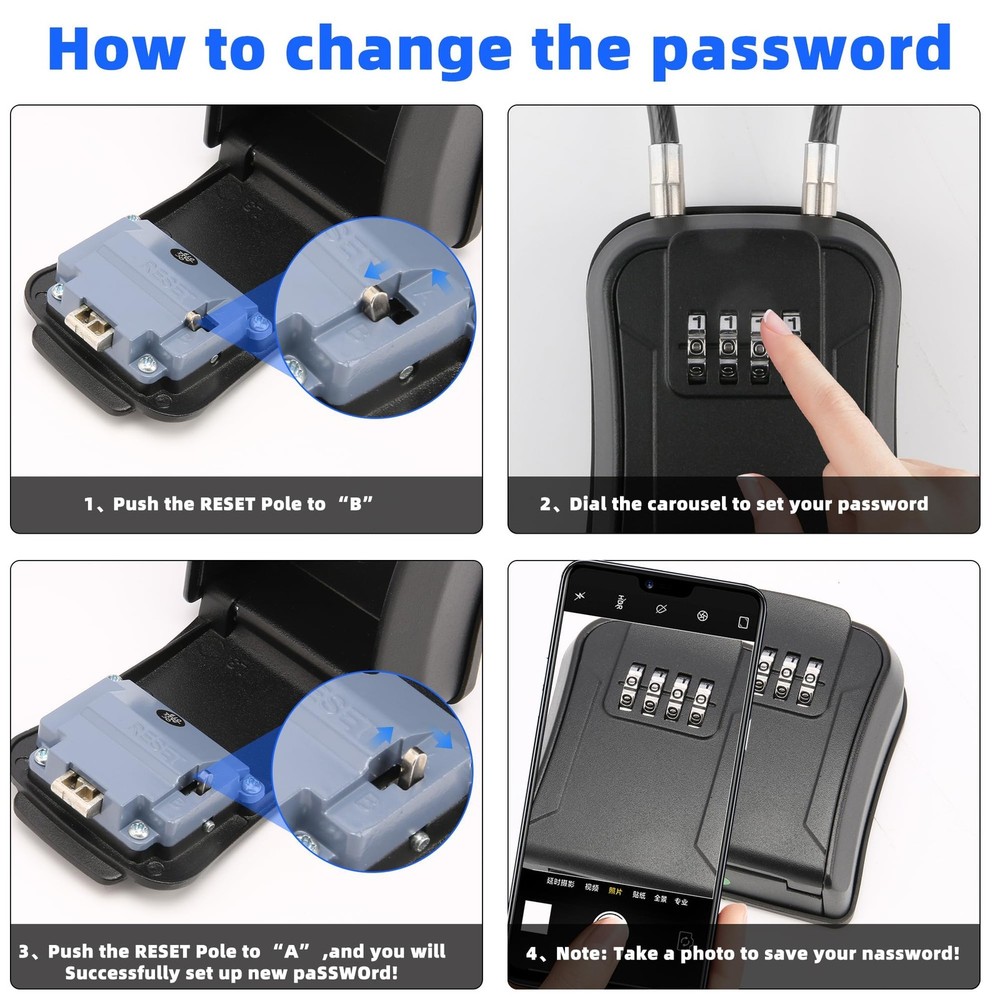 Key Lock Box,Portable Waterproof Lockbox with Removable Shackl, Wall-Mounted ...