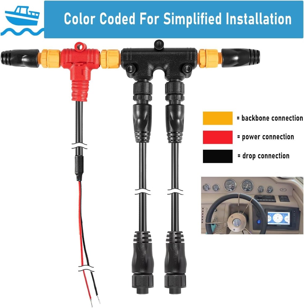 NMEA 2000 Starter Kit Power Cables Drop Cables Dual Tee Connector Terminator Kit