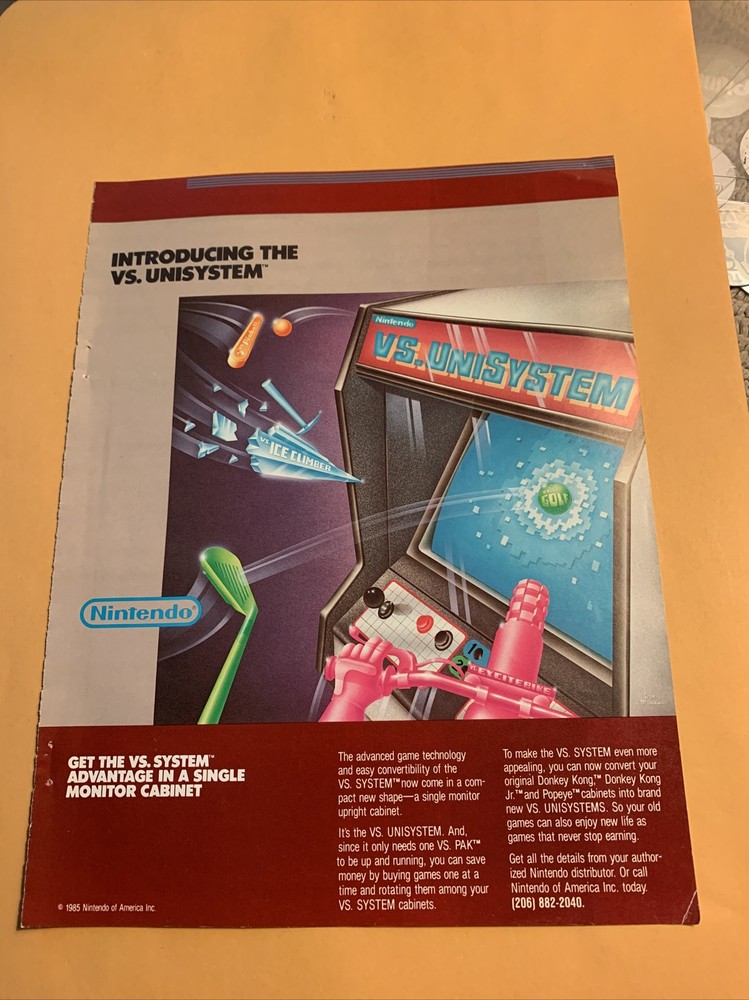 original 11- 8.5'' Vs Unisystem Nintendo arcade video game AD FLYER