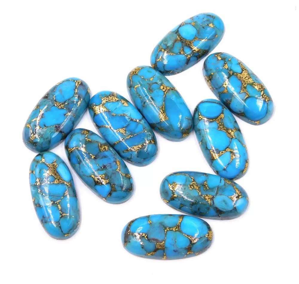 AAA+ Blue Copper Turquoise Cabochon Long Oval Shape Loose Gemstone
