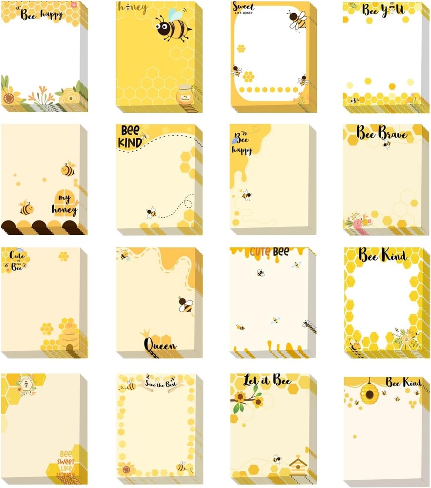 16 Pieces Bee Stiy Notes Bee Notepads Adhesive ey Bee Memo Notes Cute