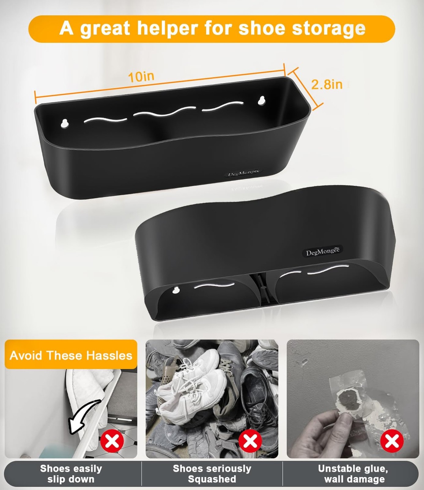 6-Pack Wall Mounted Shoe Rack with Sticky Strips, Space Saving Hanging Shoe R...