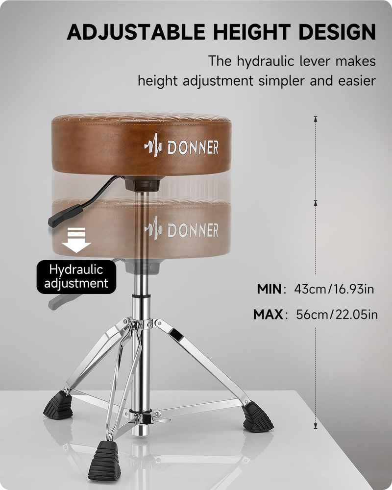 Drum Throne Seat DT-150, Professional Drum Stool - Adjustable Hydraulic Height,